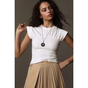 Maeve Smocked Pullover Muscle Top Round Neck Cap Sleeves White Size XS NWOT